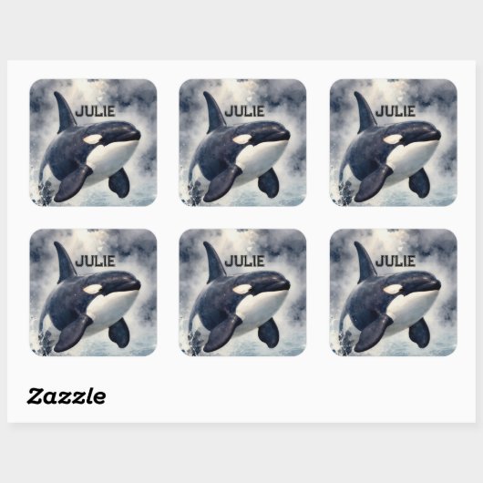  Orca Stormy waves, Personalized Vierkante Sticker (Vel)