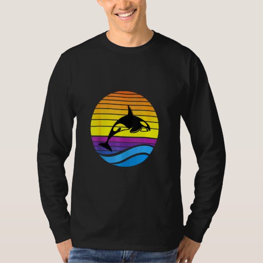 Orca Sunset Retro Sun Colorful Silhouette T-shirt (Voorkant)