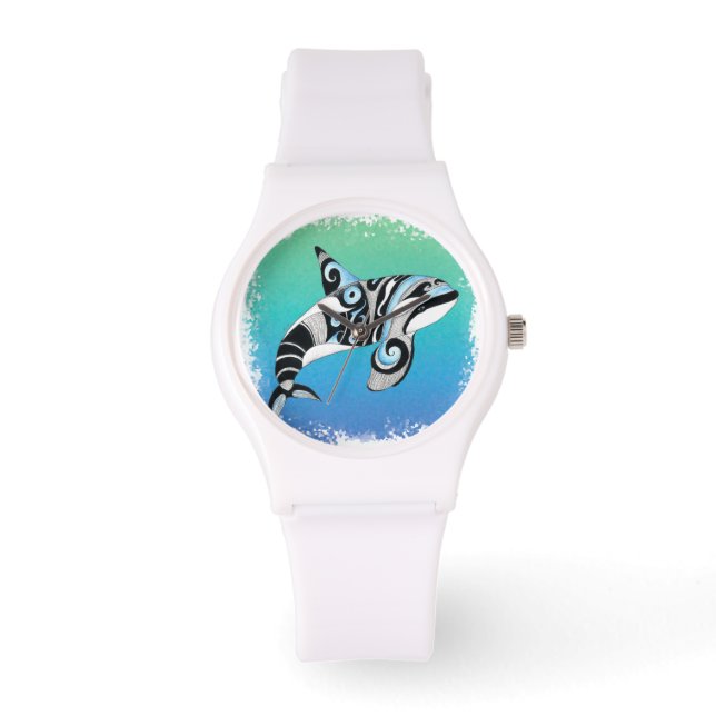 Orca Tribal Doodle Ink Blue Horloge (Voorkant)