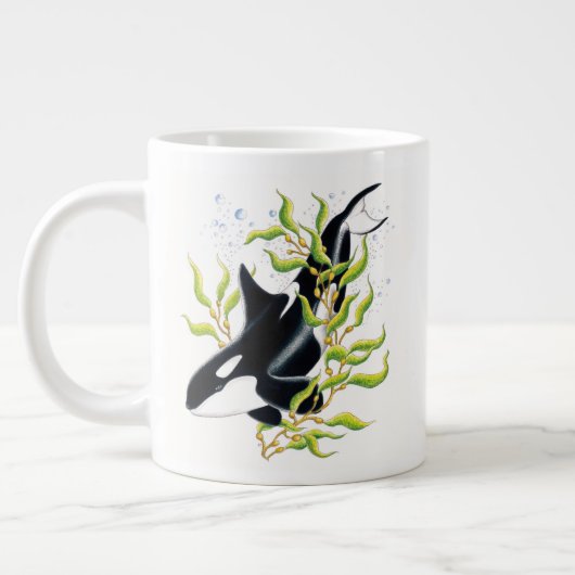 Orca walvis in Kelp Forest inkt art Grote Koffiekop (Links)