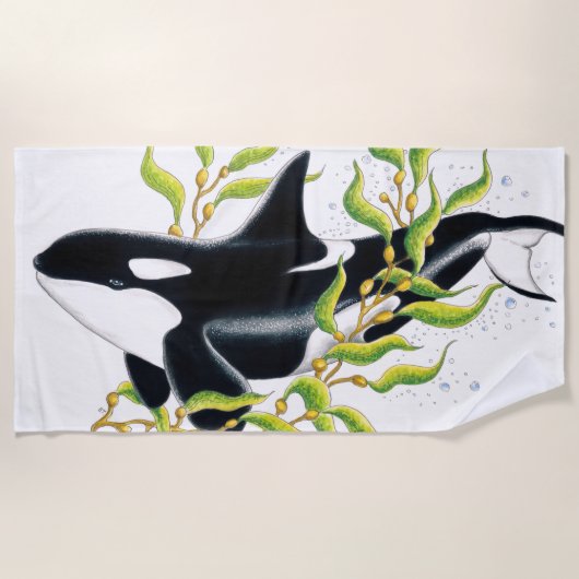 Orca walvis in Kelp Forest inkt art Strandlaken (Voorkant)