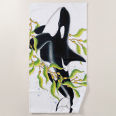 Orca walvis in Kelp Forest inkt art Strandlaken (Voorkant)