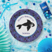 Orca-walvis met belletjes gepersonaliseerde verjaa papieren bordje (Feest)