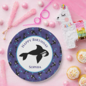 Orca-walvis met belletjes gepersonaliseerde verjaa papieren bordje (Feest)