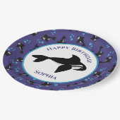Orca-walvis met belletjes gepersonaliseerde verjaa papieren bordje (Gekanteld)