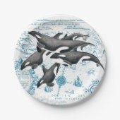 Orca walvis oerblauw papieren bordje (Voorkant)