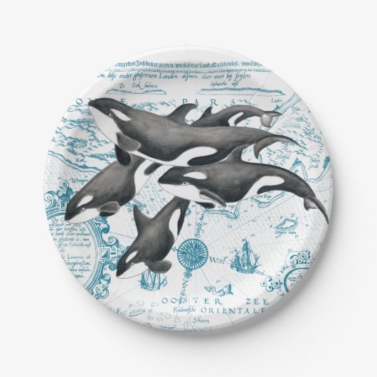 Orca walvis oerblauw papieren bordje (Voorkant)
