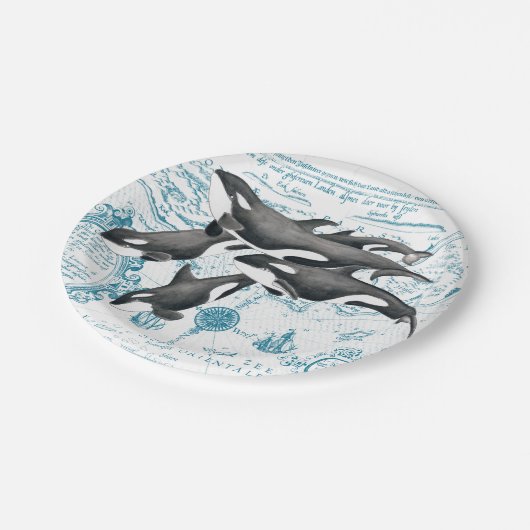 Orca walvis oerblauw papieren bordje (Gekanteld)