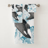 Orca walvissen: oud blauw bad handdoek (Insitu)