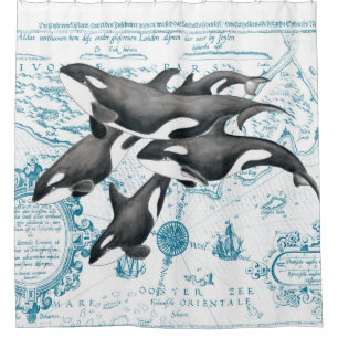 Orca walvissen: oud blauw douchegordijn