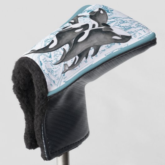 Orca walvissen: oud blauw golfheadcover (3/4 voorkant)