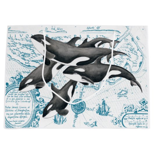Orca walvissen: oud blauw large cadeautasje (Voorkant)
