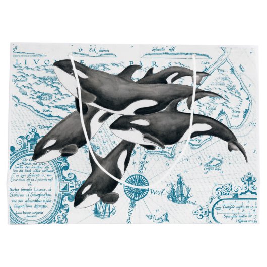 Orca walvissen: oud blauw large cadeautasje (Achterkant)