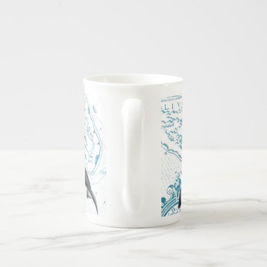 Orca walvissen: oud blauw porselein kop (Achterkant)