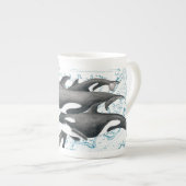 Orca walvissen: oud blauw porselein kop (Voorkant rechts)