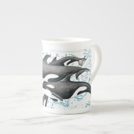 Orca walvissen: oud blauw porselein kop (Voorkant rechts)