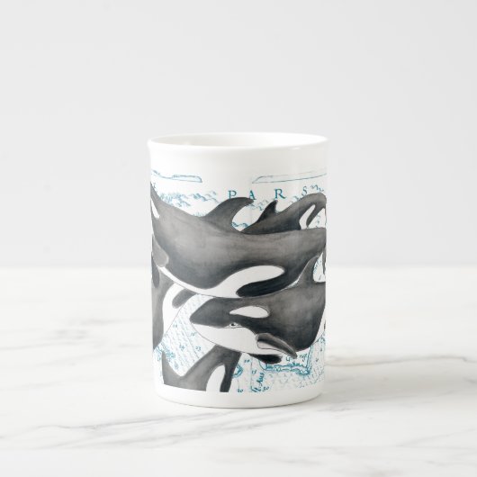 Orca walvissen: oud blauw porselein kop (Voorkant)