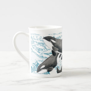 Orca walvissen: oud blauw porselein kop