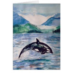 Orca, waterverf van walvissen, Briefkaart
