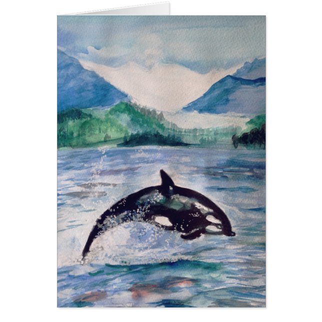 Orca, waterverf van walvissen, Briefkaart (Voorkant)