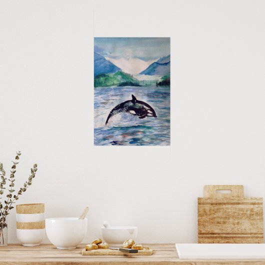 Orca, waterverf walvis, Poster waarde (Keuken)