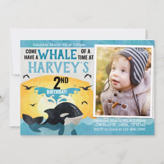 Orca Whale Birthday Party Invitation Invite Kaart (Voorkant)