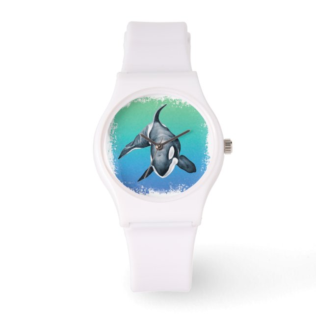 Orca Whale Blauwgroen kristal Horloge (Voorkant)