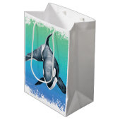 Orca Whale Blauwgroen kristal Medium Cadeauzakje (Voorkant Gekanteld)