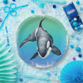 Orca Whale Blauwgroen kristal Papieren Bordje (Feest)