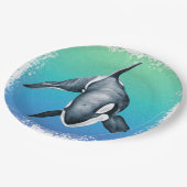 Orca Whale Blauwgroen kristal Papieren Bordje (Gekanteld)