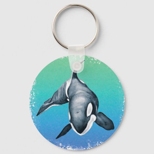 Orca Whale Blauwgroen kristal Sleutelhanger (Voorkant)