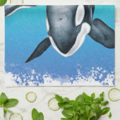 Orca Whale Blauwgroen kristal Theedoek (Gevouwen)