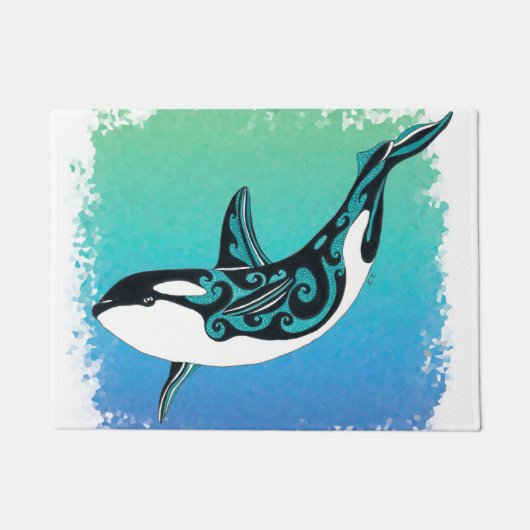 Orca Whale Blauwgroen Tribal Deurmat (Voorkant)