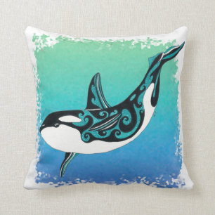 Orca Whale Blauwgroen Tribal Kussen