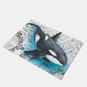 Orca Whale Blue Waterverf Nautical Map Deurmat (Schuin)