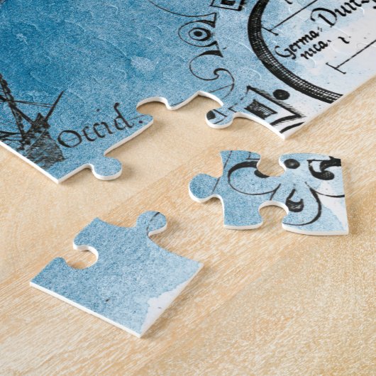 Orca Whale Blue Waterverf Nautical Map Legpuzzel (Zijkant)