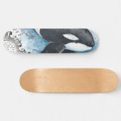 Orca Whale Blue Waterverf Nautical Map Persoonlijk Skateboard (Horizontaal)