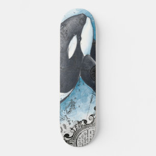 Orca Whale Blue Waterverf Nautical Map Persoonlijk Skateboard