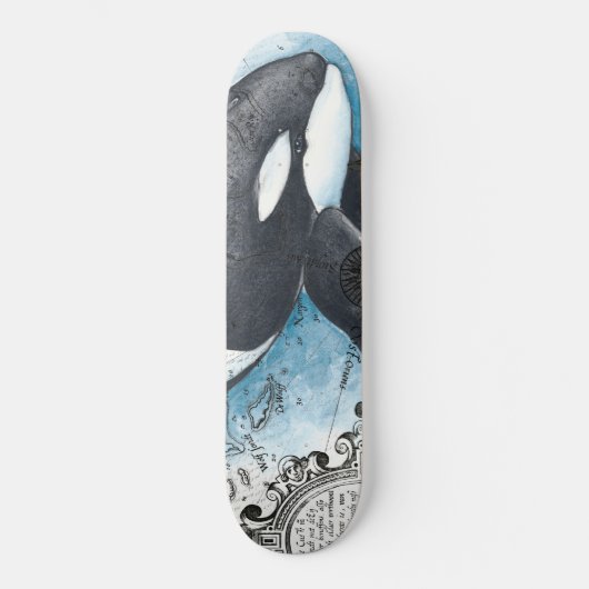 Orca Whale Blue Waterverf Nautical Map Persoonlijk Skateboard (Voorkant)