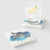 Orca Whale Blue Waterverf Stenen Onderzetter (Zijkant)