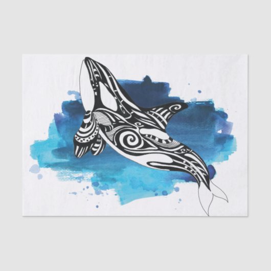 Orca Whale Blue Waterverf Tissuepapier (Voorkant)