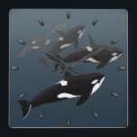 Orca Whale Clock Killer Whale Decor Whale Gifts Vierkante Klok<br><div class="desc">Orca Clock Personalized Whale Art Wall Clocks Canadian Wildlife Art Gifts & Decor Jouw naam here this Orca Clock Lamps Fun Killer Whales for Home & Kantoor Whale Decor Wildlife Save the Whales Gifts for Men Kinder Klik op "Customize" om tekst toe te voegen Kies voor lettertype en aangepaste kleuren...</div>