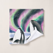 Orca Whale Galaxy Northern Lights Stars Waterverf Bad Handdoek (Wasdoekje)