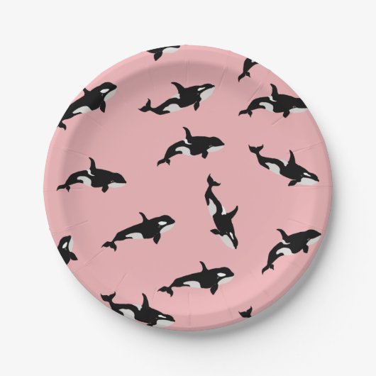 Orca Whale Illustratie Pod Pattern Ocean Pink Papieren Bordje (Voorkant)