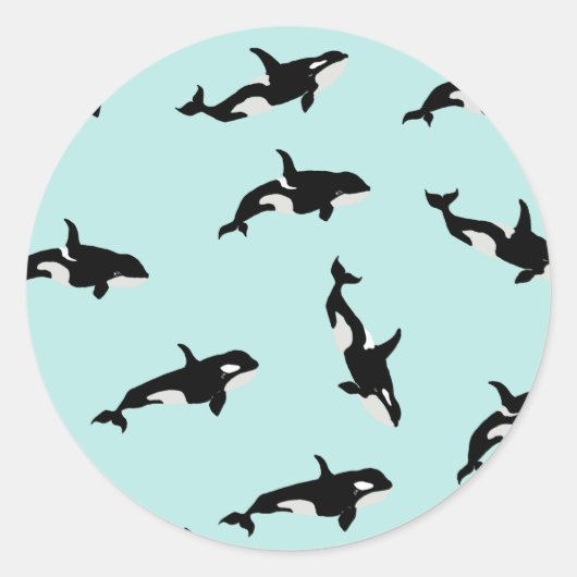 Orca Whale Illustratie Pod Pattern Zee Baby Blue Ronde Sticker (Voorkant)