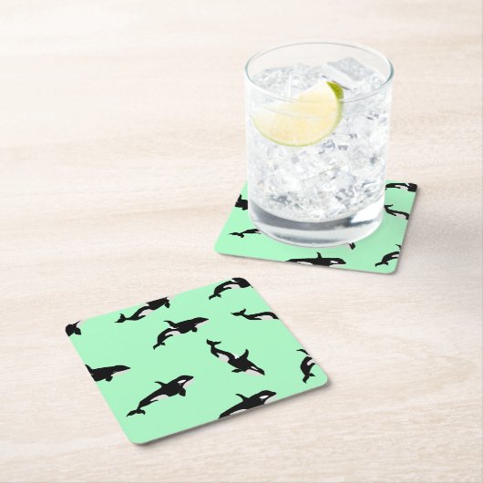Orca Whale Illustration Pod Pattern Mint Kartonnen Onderzetters (Insitu)