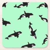 Orca Whale Illustration Pod Pattern Mint Kartonnen Onderzetters (Voorkant)