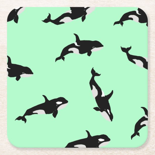 Orca Whale Illustration Pod Pattern Mint Kartonnen Onderzetters (Voorkant)