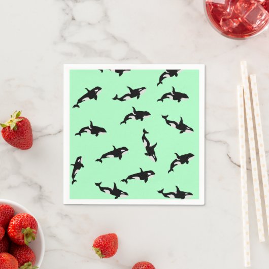 Orca Whale Illustration Pod Pattern Mint Servet (Insitu)