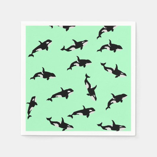 Orca Whale Illustration Pod Pattern Mint Servet (Voorkant)